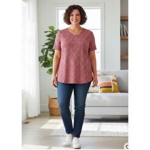 012-004 Old Navy Plus Size 2x‎ Women's Short Sleeve Pink Floral Top Shirt Cotton